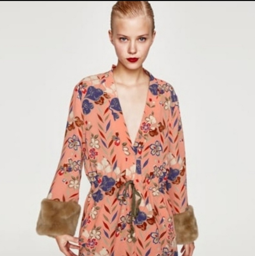 Zara styled fur cuff kimono